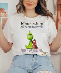 Top The Grinch And Max Let Me Check My Giveashitometer Nope Nothing T Shirt