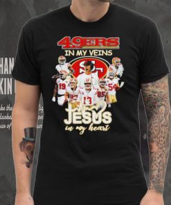 Top san Francisco 49ers team in my veins jesus in my heart hoodie, sweater, longsleeve, shirt v-neck, t-shirt