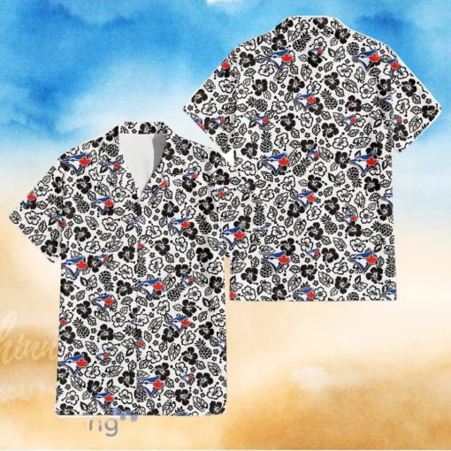 Toronto Blue Jays Black And White Hibiscus Leaf White Background 3D Hawaiian Shirt Gift For Fans