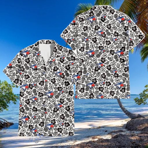 Toronto Blue Jays Black And White Hibiscus Leaf White Background 3D Hawaiian Shirt Gift For Fans
