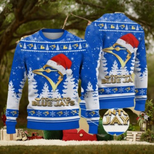 Toronto Blue Jays Logo Golden Fans Santa Hat Tree Ugly Christmas Sweater