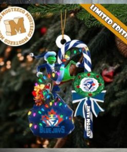 Toronto Blue Jays MLB Grinch Candy Cane Personalized Xmas Gifts Christmas Tree Decorations Ornament 300×300