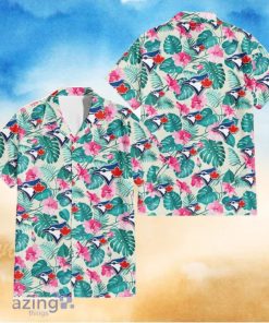 Toronto Blue Jays Pink Hibiscus Green Leaf Beige Background 3D Hawaiian Shirt Gift For Fans