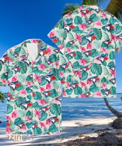 Toronto Blue Jays Pink Hibiscus Green Leaf Beige Background 3D Hawaiian Shirt Gift For Fans