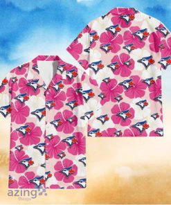 Toronto Blue Jays Pink White Hibiscus Misty Rose Background 3D Hawaiian Shirt