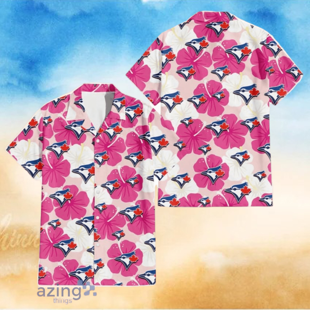 Toronto Blue Jays Pink White Hibiscus Misty Rose Background 3D Hawaiian Shirt Toronto Blue Jays Pink White Hibiscus Misty Rose Background 3D Hawaiian Shirt