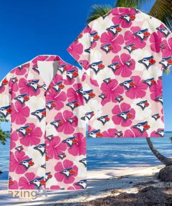 Toronto Blue Jays Pink White Hibiscus Misty Rose Background 3D Hawaiian Shirt 1 Toronto Blue Jays Pink White Hibiscus Misty Rose Background 3D Hawaiian Shirt