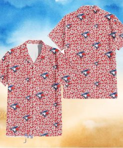 Toronto Blue Jays Tiny White Hibiscus Pattern Red Background 3D Hawaiian Shirt Gift For Fans