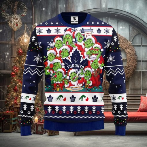 Toronto Maple Leafs 12 Grinch Xmas Day Ugly Christmas Sweater For Sport Fans Christmas Gift