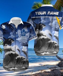 Toronto Maple Leafs NHL Sea Wave And Dolphin Custom Name Hawaiian Shirt