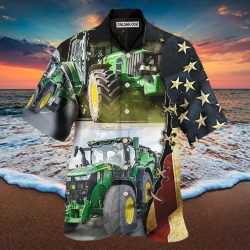 Tractor Independence Day Green Tractor US Flag Hawaiian Shirt