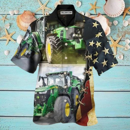 Tractor Independence Day Green Tractor US Flag Hawaiian Shirt