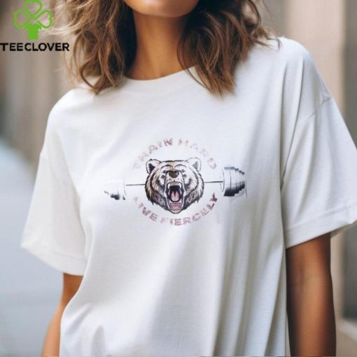 Train Hard Live Fiercely Bear with Barbell Gym T Shirt