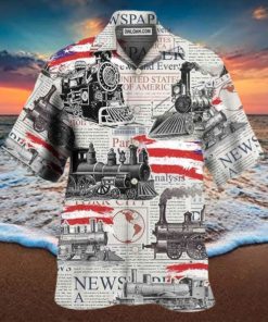 Train Independence Day Retro Train US Flag Hawaiian Shirt