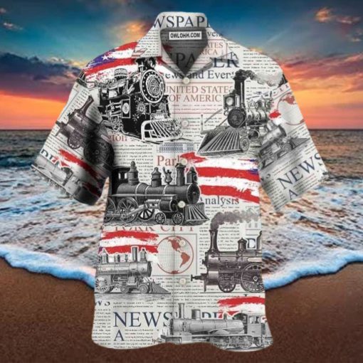 Train Independence Day Retro Train US Flag Hawaiian Shirt