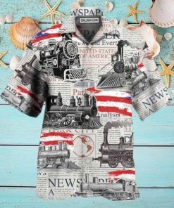 Train Independence Day Retro Train US Flag Hawaiian Shirt