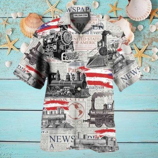 Train Independence Day Retro Train US Flag Hawaiian Shirt