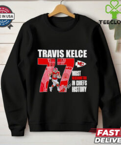 Travis Kelce Chiefs Most Receiving TDs in Chiefs History Signature Shirt, featuring Travis Kelce's signature and a graphic highlighting his record for the most receiving touchdowns in Chiefs history. Perfect for fans celebrating his incredible achievement.