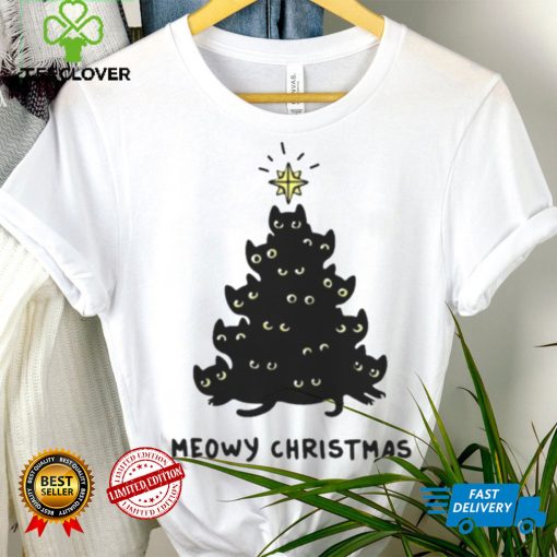 Tree Black Cat Meowy Christmas Shirt