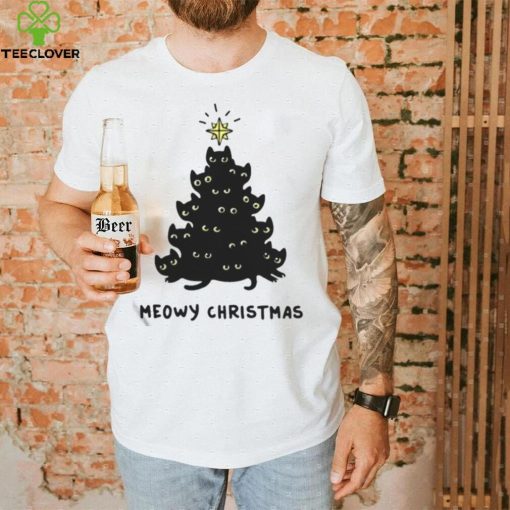 Tree Black Cat Meowy Christmas Shirt