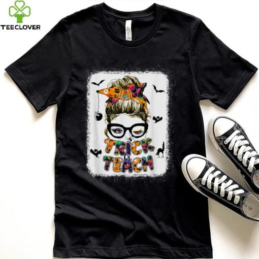 Trick Or Teach One Spooky Teacher Messy Bun Halloween T Shirt