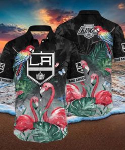 Tropical Aloha NHL Los Angeles Kings Hawaiian Shirt Pink Flamingo And Palm Leaves hawaiian shirt