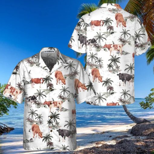 Tropical Island And Cows Pattern Cow Hawaiian Shirt, Tropical Cow Shirt For Men And Women, Cow Print Shirt