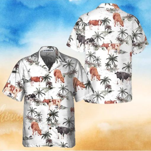 Tropical Island And Cows Pattern Cow Hawaiian Shirt, Tropical Cow Shirt For Men And Women, Cow Print Shirt