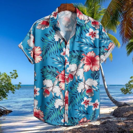 Tropical Leaf   Flower Print Men s Casual Short Sleeve Hawaiian Shirt  Men s Shirt For Summer Vacation Resort