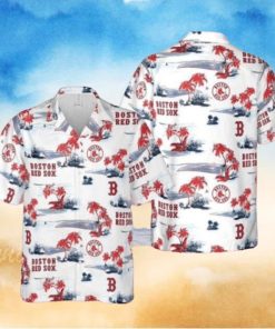 Tropical Palm Beach Scenery Boston Red Sox Hawaiian Shirt