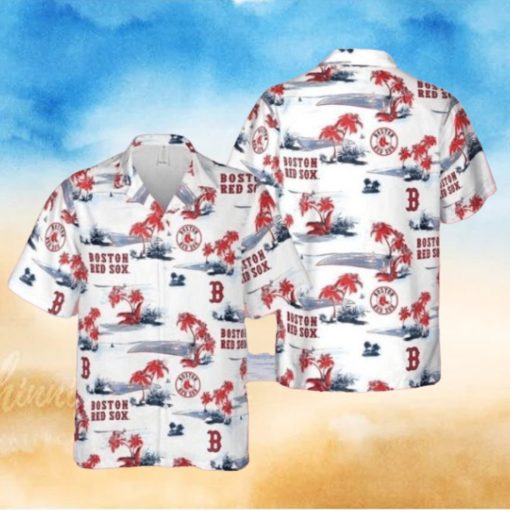 Tropical Palm Beach Scenery Boston Red Sox Hawaiian Shirt