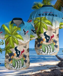 The **Tropical Touchdown Texans Hawaiian Shirt** features a vibrant palm and helmet design, combining a tropical vibe with team pride. A perfect shirt for Houston Texans fans to enjoy game day in a laid-back, stylish way!