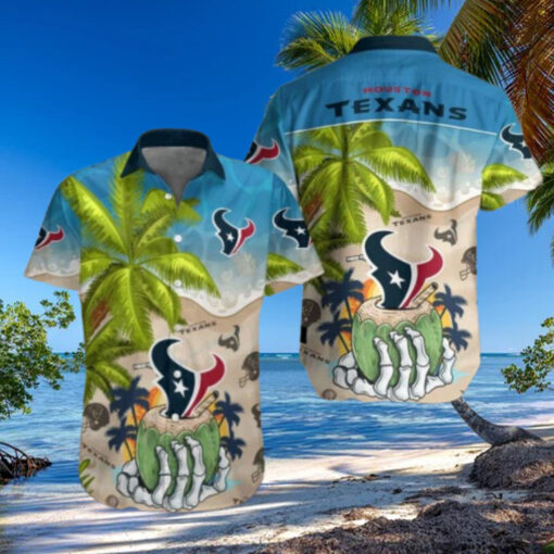 Tropical Touchdown Texans Hawaiian Shirt With Palm And Helmet Design