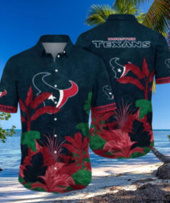 Tropical Vigor Houston Texans Hawaiian Shirt – Lush Foliage Red Highlights