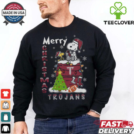 Troy Trojans Snoopy And Woodstock Merry Christmas Shirt