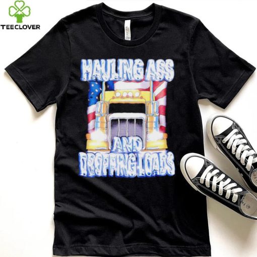 Truck Hauling ass and dropping loads American flag shirt