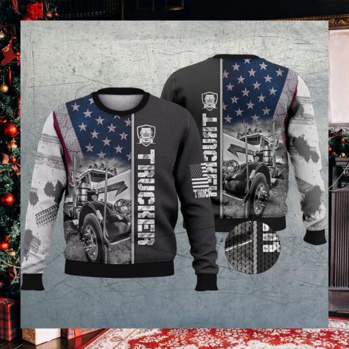 Trucker Flag Grey Ugly Christmas Sweater
