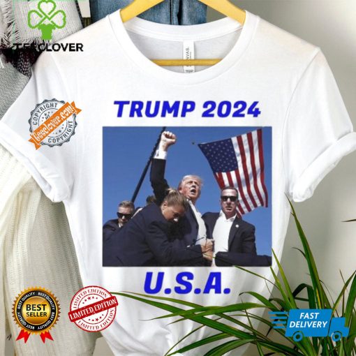 Trump 2024 Stay Strong Fist Pump Rally Secret Service Flag T Shirt