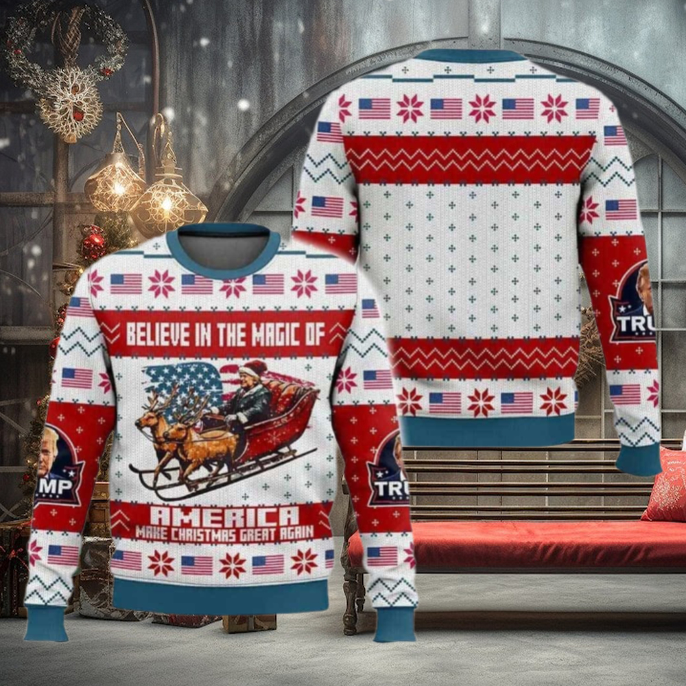 Trump Believe In The Magic Of America MAGA Christmas Ugly Sweater Trump Believe In The Magic Of America MAGA Christmas Ugly Sweater