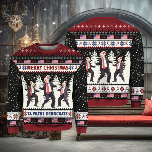Trump Dancing Merry Christmas Ya Filthy Democrats Ugly Sweater