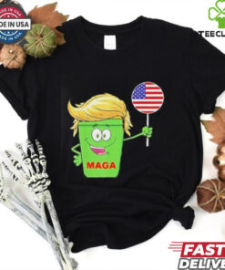 Trump MAGA Cartoon Garbage Can American Flag shirt