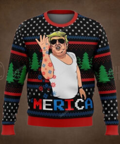 Trump Merica Funny Christmas Sweater – Unisex Funny Winter Holiday Ugly Christmas Sweater