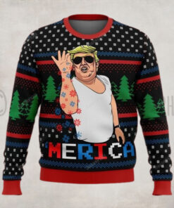Trump Merica Funny Christmas Sweater – Unisex Funny Winter Holiday Ugly Christmas Sweater