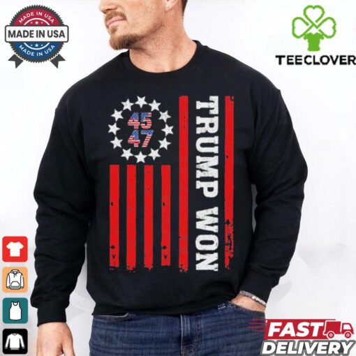 Trump Won 2024 45 47th President Usa Flag Trump Supporter T Shirt
