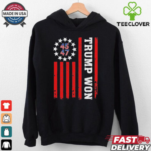 Trump Won 2024 45 47th President Usa Flag Trump Supporter T Shirt