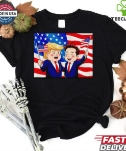 Trump and Elon Musk hand holding American flag cartoon shirt