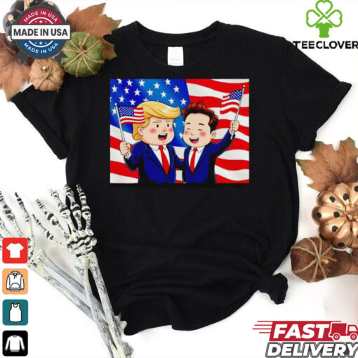 Trump and Elon Musk hand holding American flag cartoon shirt