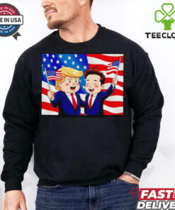 Trump and Elon Musk hand holding American flag cartoon shirt