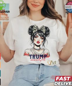 Trump girl messy bun Trump 2024 election American flag shirt