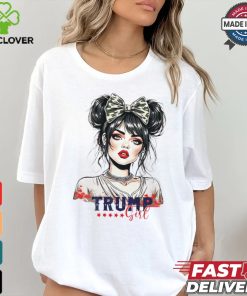 Trump girl messy bun Trump 2024 election American flag shirt